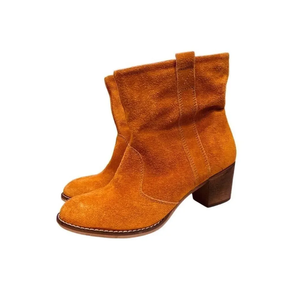 SUNDANCE Suede Leather Ankle Boots 41 US 10 Burnt Orange Lavorazione Artigiana